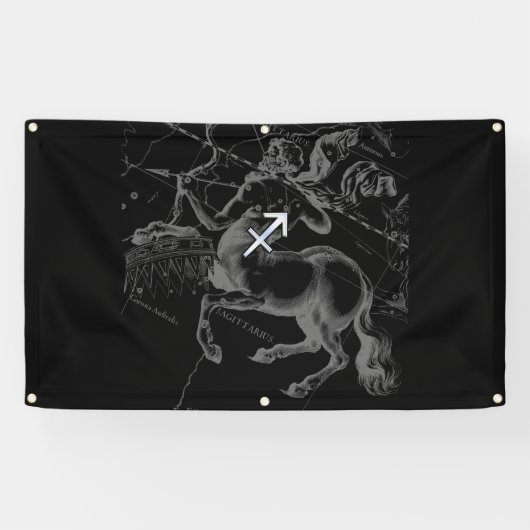 Chrome Like Sagittarius Sign auf Black Hevelius Banner (Horizontal)