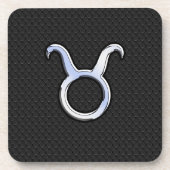 Chrome Like Taurus Sign auf Black Snake Skin Untersetzer (Vorderseite)