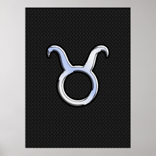 Chrome Like Taurus Zodiac Sign auf Black Snake Ski Poster