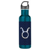 Chrome Like Taurus Zodiac Sign Blue Carbon Print Edelstahlflasche (Vorderseite)