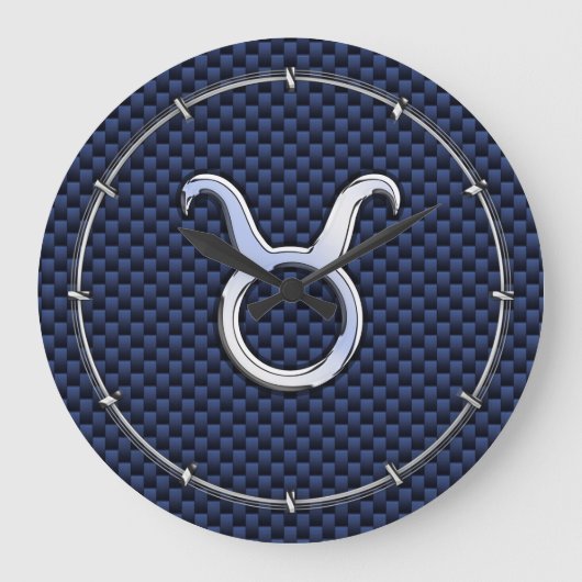 Chrome Like Taurus Zodiac Sign Blue Carbon Print Große Wanduhr (Vorderseite)