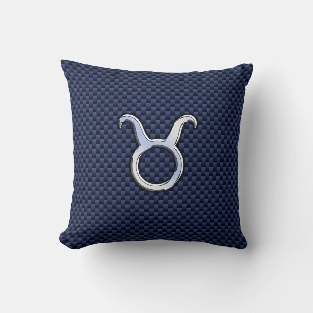 Chrome Like Taurus Zodiac Sign Blue Carbon Print Kissen (Vorderseite)