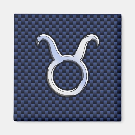 Chrome Like Taurus Zodiac Sign Blue Carbon Print Magnet (Vorne)
