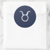 Chrome Like Taurus Zodiac Sign Blue Carbon Print Runder Aufkleber (Tasche)