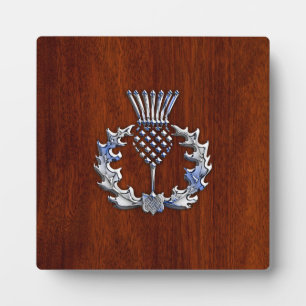 Chrome Like Thistle auf Mahogany Wood Style Fotoplatte