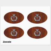 Chrome Like Thistle auf Mahogany Wood Style Ovaler Aufkleber (Blatt)