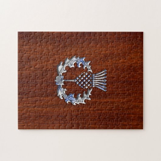 Chrome Like Thistle auf Mahogany Wood Style Puzzle (Horizontal)