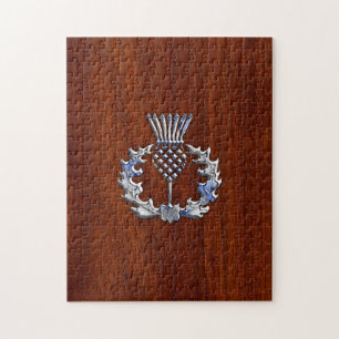 Chrome Like Thistle auf Mahogany Wood Style Puzzle