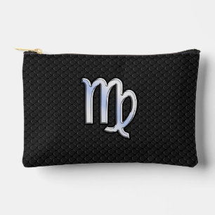 Chrome Like Virgo Zodiac Sign on Black snake skin Zubehörtasche