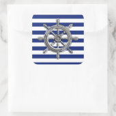 Chrome Like Wheel auf Nautical Stripes Quadratischer Aufkleber (Tasche)