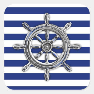 Chrome Like Wheel auf Nautical Stripes Quadratischer Aufkleber