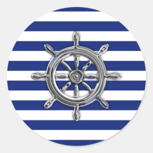 Chrome Like Wheel auf Nautical Stripes Runder Aufkleber