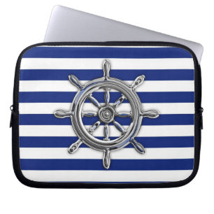 Chrome Like Wheel on Navy Stripes Laptopschutzhülle
