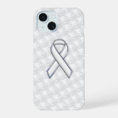 Chrome like White Ribbon Awareness Hahnentrittmust iPhone 15 Hülle (Rückseite)