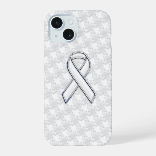 Chrome like White Ribbon Awareness Hahnentrittmust iPhone 15 Hülle (Rückseite)