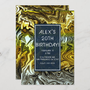 Chrome Liquid Metallic Gold Silver Geburtstagspart Einladung
