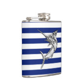 Chrome Marlin auf Navy Stripes Flachmann (Rechts)