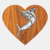 Chrome Marlin auf Teak Wood Herz-Aufkleber (Vorderseite)