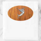 Chrome Marlin auf Teak Wood Ovaler Aufkleber (Tasche)