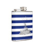 Chrome Marlin Fishing Boat on Navy Strips Flachmann (Rechts)