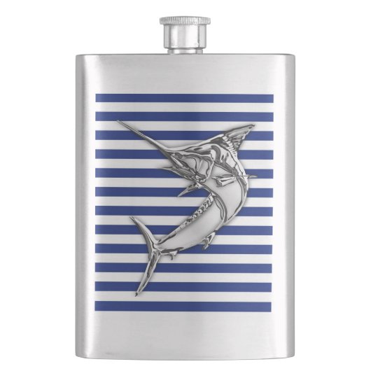 Chrome Marlin on Navy Stripes Print Flachmann (Vorderseite)