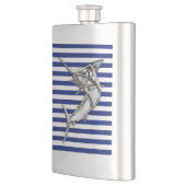 Chrome Marlin on Navy Stripes Print Flachmann (Links)