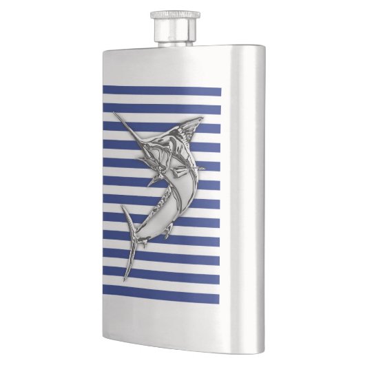 Chrome Marlin on Navy Stripes Print Flachmann (Links)