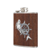 Chrome Mermaid auf Wet Mahogany Print Flachmann (Links)