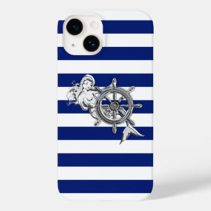 Chrome Mermaid Print auf Navy Strips Case-Mate iPhone 14 Hülle