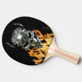 Chrome Metal Dämon Schädel in Flammen Tischtennis Schläger (Seitenansicht)