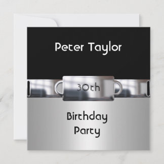 Chrome Metal Silver Mens 30. Geburtstag Mann Einladung