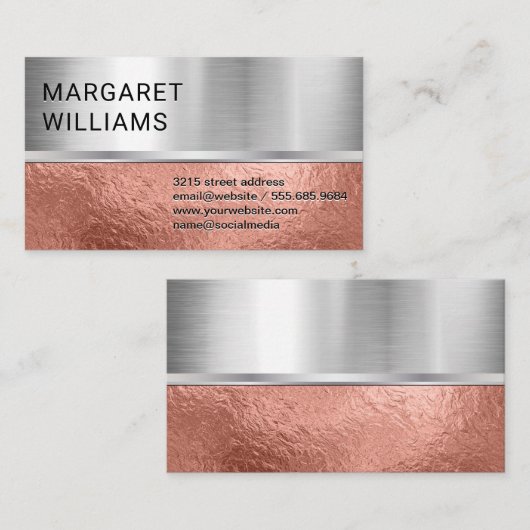 Chrome Metallic | Rose Gold Foil Visitenkarte (Vorne/Hinten)