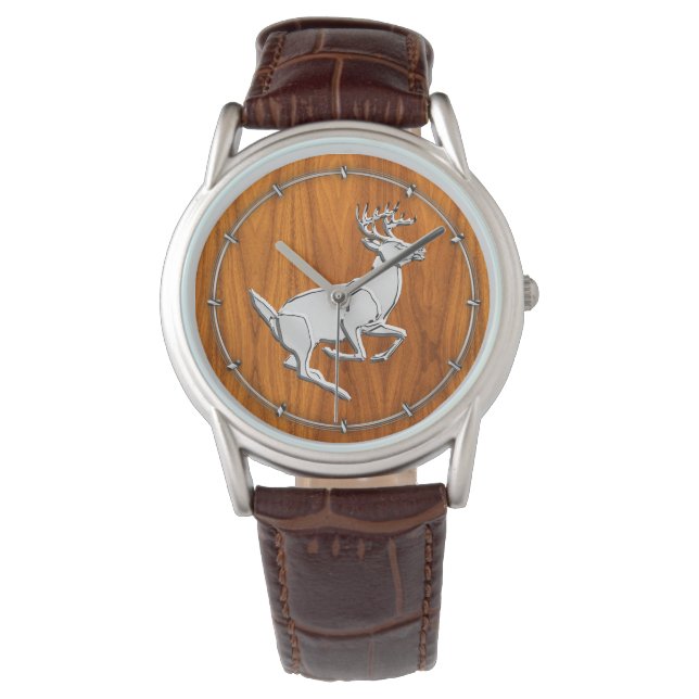 Chrome mit Dealer auf Fine Teak Print Armbanduhr (Vorderseite)