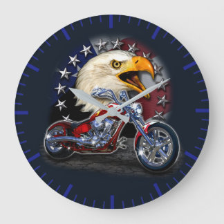 Chrome Motorrad Chopper Patriotic Eagle USA Flag Große Wanduhr