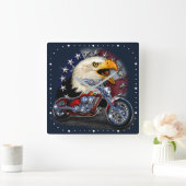 Chrome Motorrad Chopper Patriotic Eagle USA Flag Quadratische Wanduhr (Zuhause)