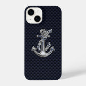 Chrome Nautical Anchor auf Carbon Fibre Print iPhone Hülle (Rückseite)