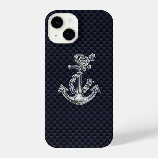 Chrome Nautical Anchor auf Carbon Fibre Print iPhone Hülle (Rückseite)