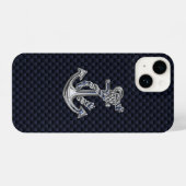 Chrome Nautical Anchor auf Carbon Fibre Print iPhone Hülle (Rückseite (Horizontal))