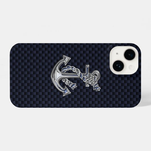 Chrome Nautical Anchor auf Carbon Fibre Print iPhone Hülle (Rückseite (Horizontal))