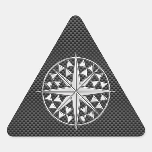 Chrome Nautical Star auf Kohlenstofffaser Dreieckiger Aufkleber (Vorderseite)
