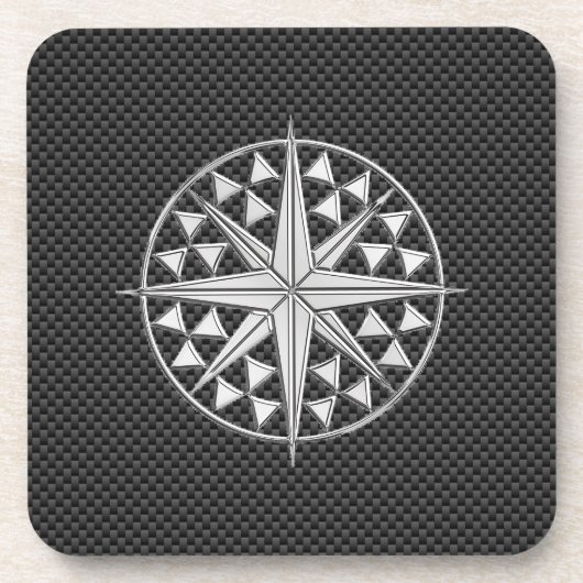 Chrome Nautical Star auf Kohlenstofffaser Getränkeuntersetzer (Vorderseite)