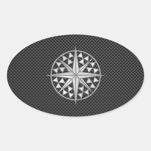 Chrome Nautical Star auf Kohlenstofffaser Ovaler Aufkleber (Vorderseite)