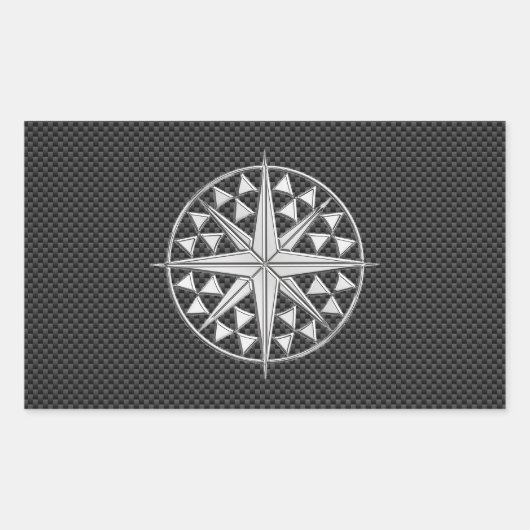 Chrome Nautical Star auf Kohlenstofffaser Rechteckiger Aufkleber (Vorderseite)