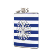 Chrome Nautical Star auf Navy Stripes Flachmann (Links)