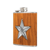 Chrome Nautical Star auf Teak Print Flachmann (Links)