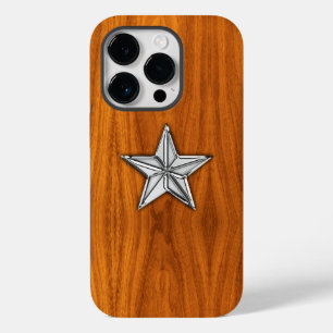 Chrome Nautical Star auf Teak Wood Print Case-Mate iPhone 14 Pro Hülle