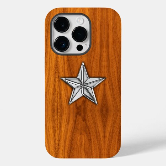 Chrome Nautical Star auf Teak Wood Print Case-Mate iPhone Hülle (Rückseite)