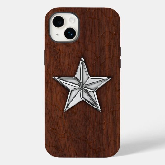 Chrome Nautical Star auf Wet Mahogany Print Case-Mate iPhone Hülle (Rückseite)