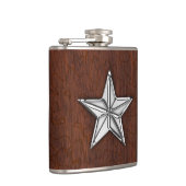 Chrome Nautical Star auf Wet Mahogany Print Flachmann (Rechts)