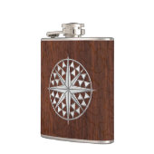 Chrome Nautical Star auf Wet Mahogany Print Flachmann (Links)